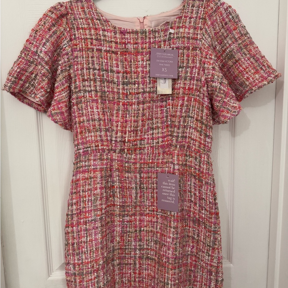 Chic Pink Tweed Dress